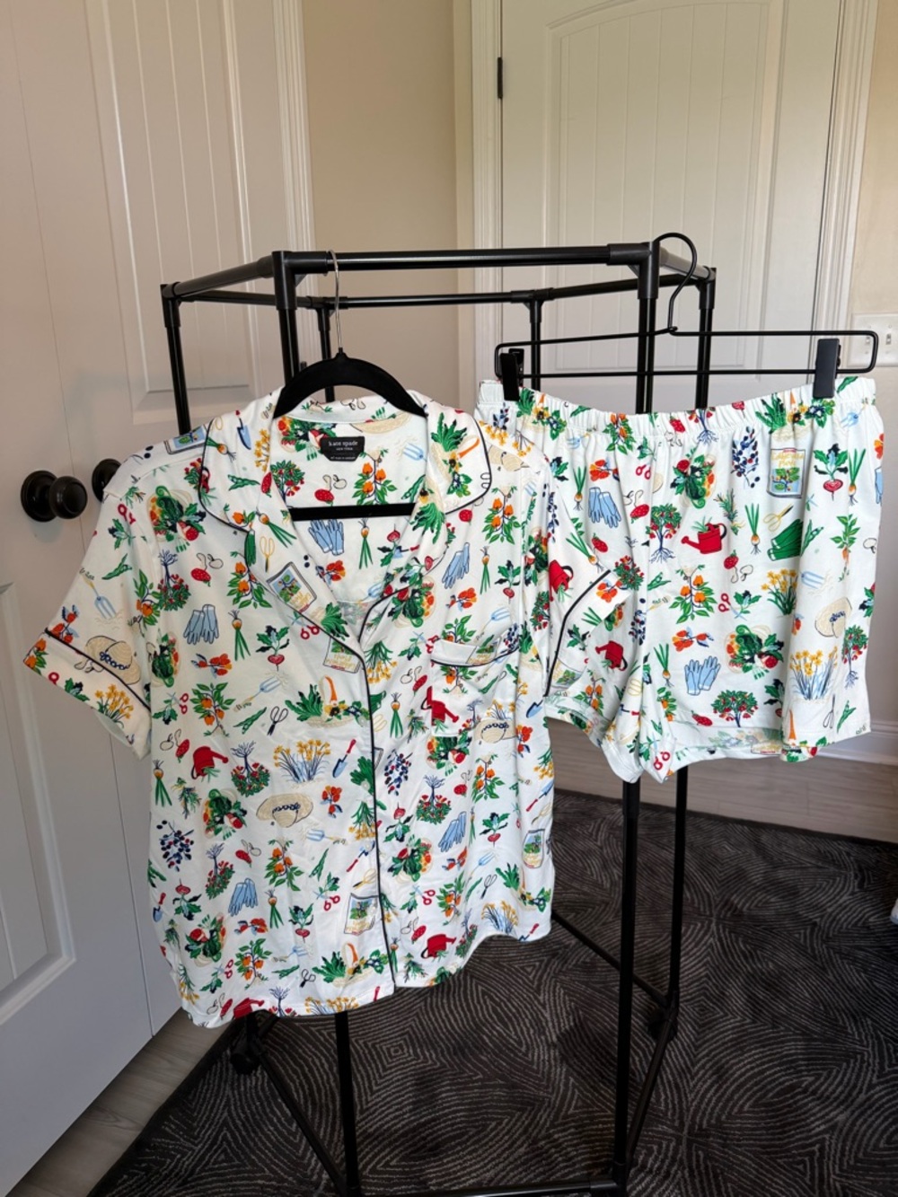 Kate Spade Women’s White Garden Print Pajama Set - Short Sleeve Top & Shorts